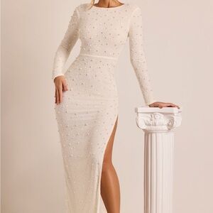 Oh Polly Cream Long Sleeve Gown